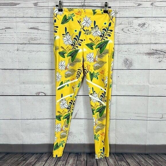 Zyia Leggings Womens 6-8 Yellow Light N Tight Floral Reflective Mesh Tropical - Picture 1 of 9